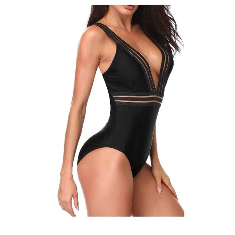 NWT Chic Black Mesh Women's One-Piece Swimsuit - Picture 3 of 7
